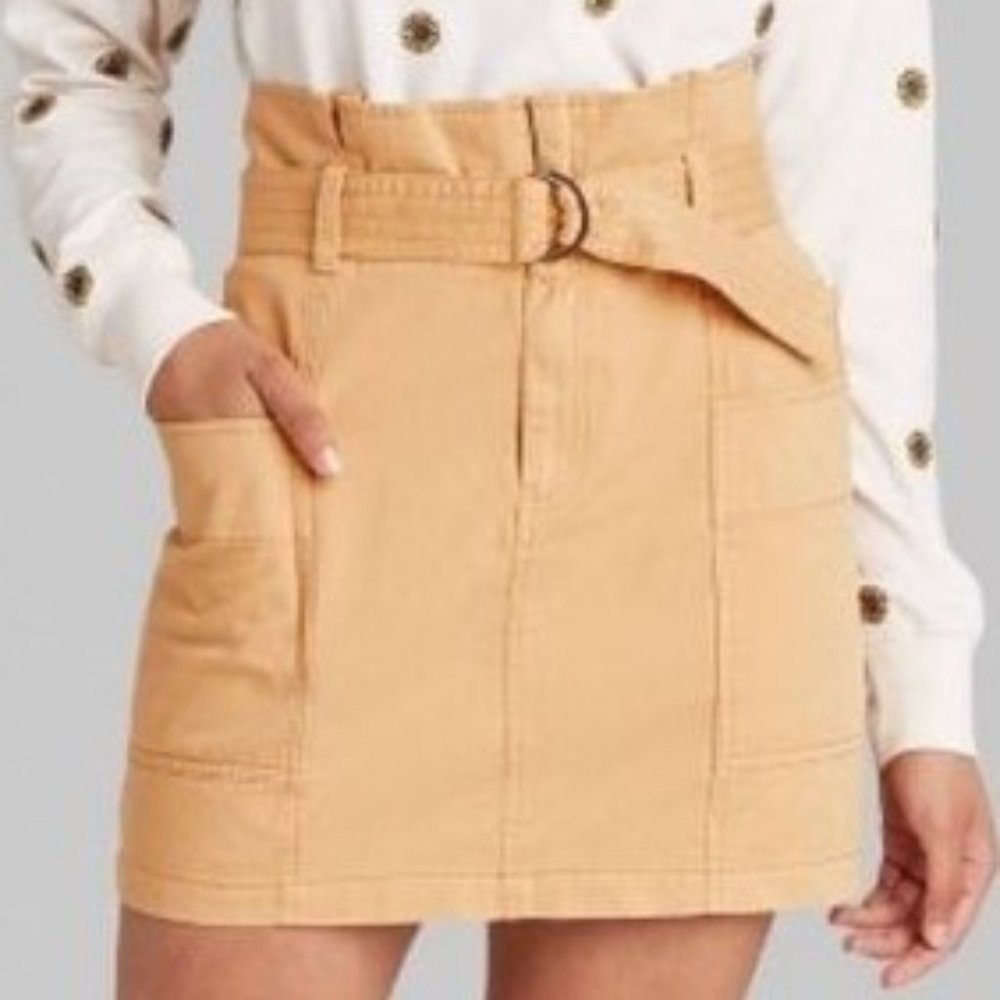 Wild Fable High-Rise Belted Mini Skirt Tan Sz XXL